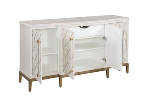 Basset Mirror Perrine White Server - Modern Glam Design With Geometric Carved Doors, Gold Accents & Storage Solutions White Solid Wood,Oak Veneers,Acrylic 2431-dr-576