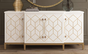 Basset Mirror Perrine White Server - Modern Glam Design With Geometric Carved Doors, Gold Accents & Storage Solutions White Solid Wood,Oak Veneers,Acrylic 2431-dr-576