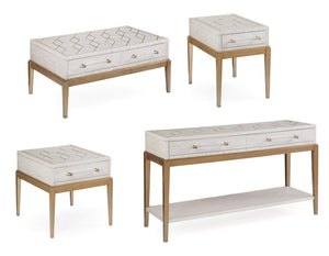 Basset Mirror Perrine White Cocktail Table: Elegant Geometric Design With Gold Inlay & Functional Storage Drawers White Hardwood Solids,Acrylic 2431-lr-100