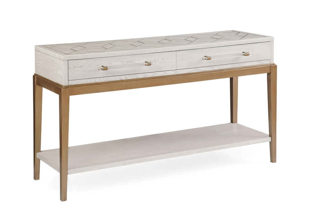 Basset Mirror Perrine White Console Table - Elegant Transitional Design With Satin Brass Accents & Storage Solutions White Hardwood Solids,Acrylic 2431-lr-472