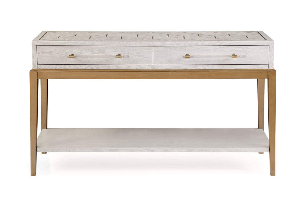 Basset Mirror Perrine White Console Table - Elegant Transitional Design With Satin Brass Accents & Storage Solutions White Hardwood Solids,Acrylic 2431-lr-472