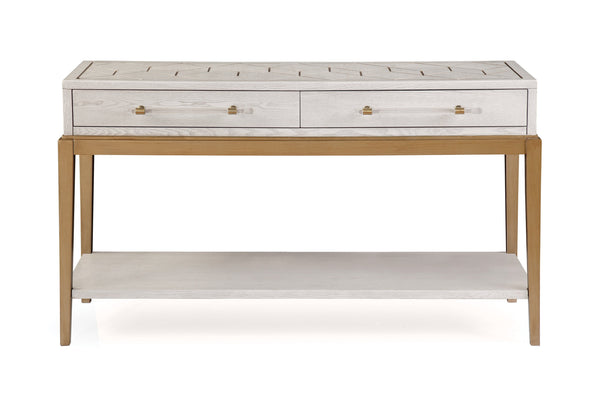 Basset Mirror Perrine White Console Table - Elegant Transitional Design With Satin Brass Accents & Storage Solutions White Hardwood Solids,Acrylic 2431-lr-472