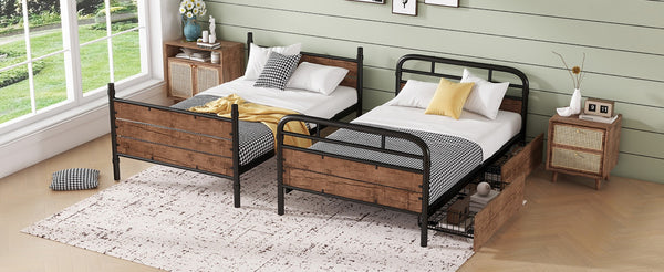 English Elm Twin Xl Metal Bunk Bed With Led Light & Charging Station, 2 Storage Drawers For Organized Living W2580S00048-GIGA