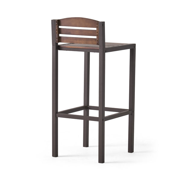 English Elm Christopher Knight Home® - Milos Acacia Wood Barstool Set of 2 — Modern Industrial Outdoor Seats, Powder-Coated Iron Frames Durable 57485.00DBRN