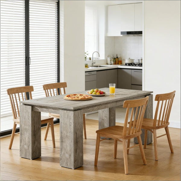 English Elm Extra Long Gray Wood Grain Dining Table Seats Eight Modern Engineered Top T3971P454355