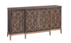 Basset Mirror Perrine Brown Oak Server - Modern Glam Design With Gold Accents, Adjustable Shelves & Cord Management Brown Solid Wood,Oak Veneers,Acrylic 2432-dr-576