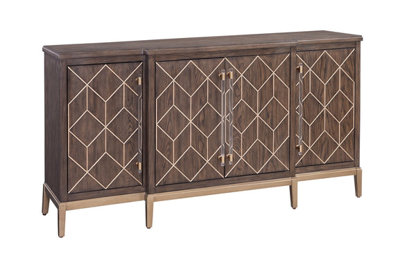 Basset Mirror Perrine Brown Oak Server - Modern Glam Design With Gold Accents, Adjustable Shelves & Cord Management Brown Solid Wood,Oak Veneers,Acrylic 2432-dr-576