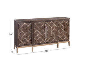 Basset Mirror Perrine Brown Oak Server - Modern Glam Design With Gold Accents, Adjustable Shelves & Cord Management Brown Solid Wood,Oak Veneers,Acrylic 2432-dr-576