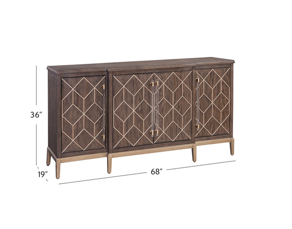 Basset Mirror Perrine Brown Oak Server - Modern Glam Design With Gold Accents, Adjustable Shelves & Cord Management Brown Solid Wood,Oak Veneers,Acrylic 2432-dr-576