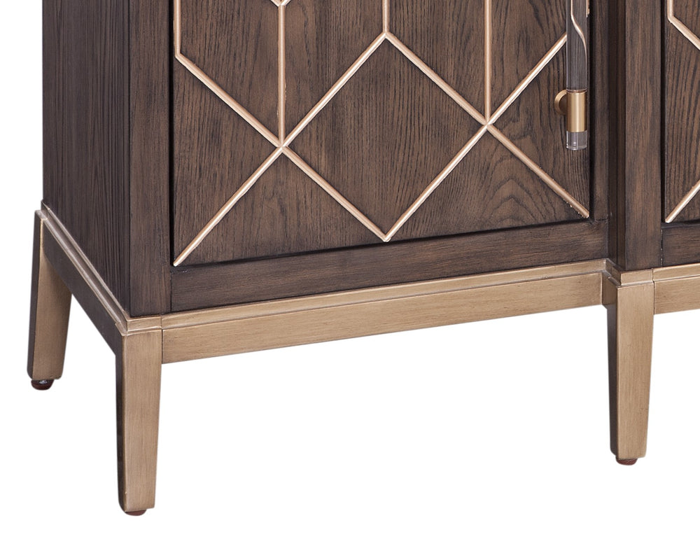 Basset Mirror Perrine Brown Oak Server - Modern Glam Design With Gold Accents, Adjustable Shelves & Cord Management Brown Solid Wood,Oak Veneers,Acrylic 2432-dr-576
