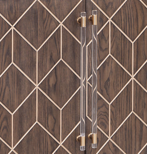 Basset Mirror Perrine Brown Oak Server - Modern Glam Design With Gold Accents, Adjustable Shelves & Cord Management Brown Solid Wood,Oak Veneers,Acrylic 2432-dr-576