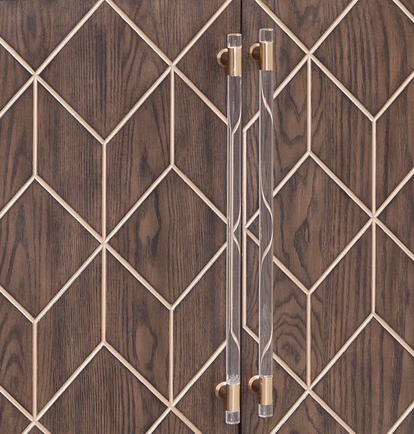 Basset Mirror Perrine Brown Oak Server - Modern Glam Design With Gold Accents, Adjustable Shelves & Cord Management Brown Solid Wood,Oak Veneers,Acrylic 2432-dr-576