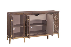 Basset Mirror Perrine Brown Oak Server - Modern Glam Design With Gold Accents, Adjustable Shelves & Cord Management Brown Solid Wood,Oak Veneers,Acrylic 2432-dr-576