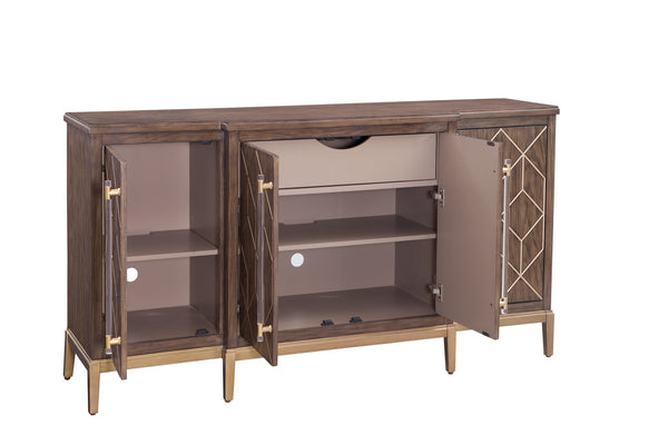 Basset Mirror Perrine Brown Oak Server - Modern Glam Design With Gold Accents, Adjustable Shelves & Cord Management Brown Solid Wood,Oak Veneers,Acrylic 2432-dr-576