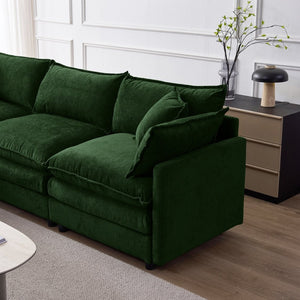 English Elm 105" L-shaped Chenille Sectional with Ottoman Pocket Spring Living Room Sofa Green W1097S00230