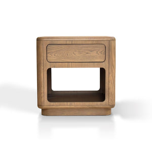English Elm Driftwood Oak End Table with Open Shelf and Push Drawer for Modern Living B035P437552