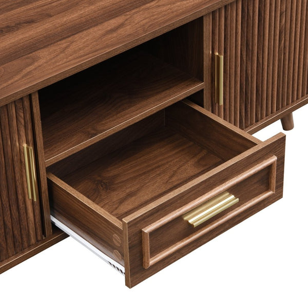 English Elm Modern Mid-century Coffee Table Tambour Doors Open Shelves Warm Wood Living Room Walnut N770P333551W