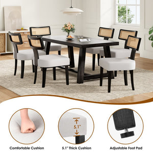 English Elm Upholstered Armless Dining Chairs with Rattan Back Hardwood Frame French Country Set of 2 Beige+Black T3623P411725