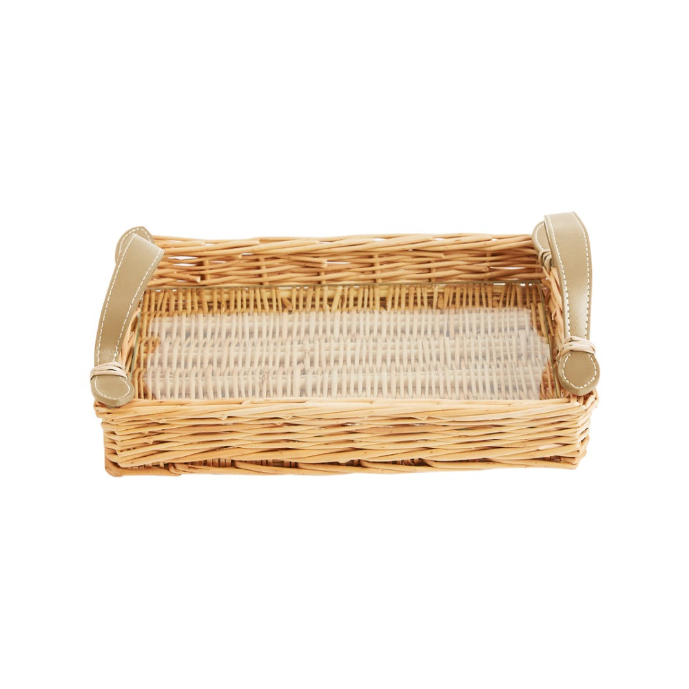 Chelsea House Island Handwoven Tray With Tempered Glass & Mocha Leather Handles — Coastal Decor, Serving & Styling (12"X9") 24337270