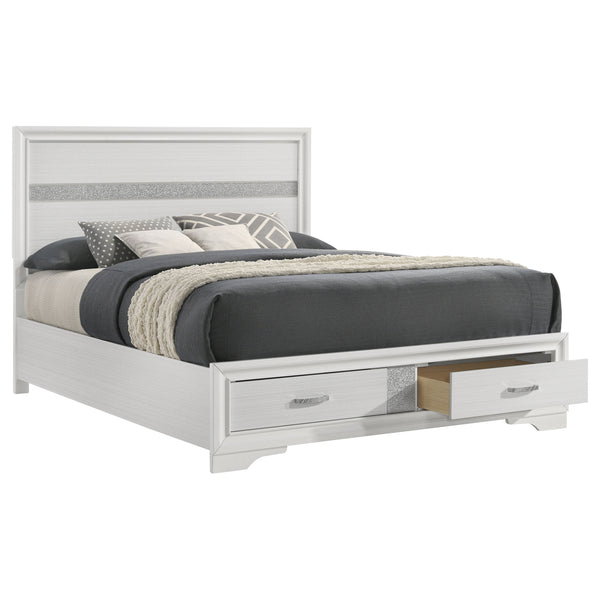 English Elm Orchid White Queen Storage Bed with Built-In Drawers, Ergonomic Pulls, Classic Panel Style, Sturdy Headboard - Space-Saving Elegance B062S00686