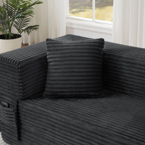 English Elm Modern Cord Fabric Convertible Sofa Sleeper Low Profile Square Frame for Apartments Dark Gray W3396P439849