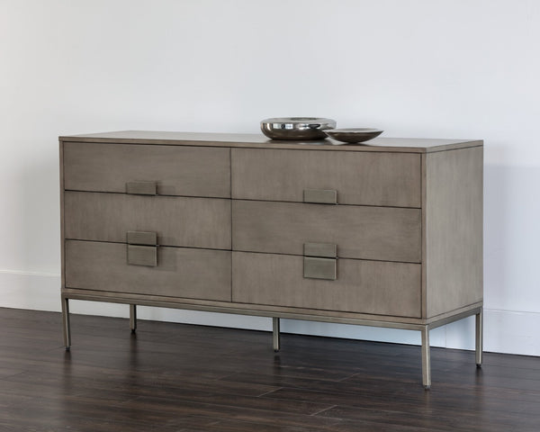 Sunpan JADE DRESSER - Timeless Antique Silver Elegance in Ash Grey with Ample Storage for Every Bedroom 104083