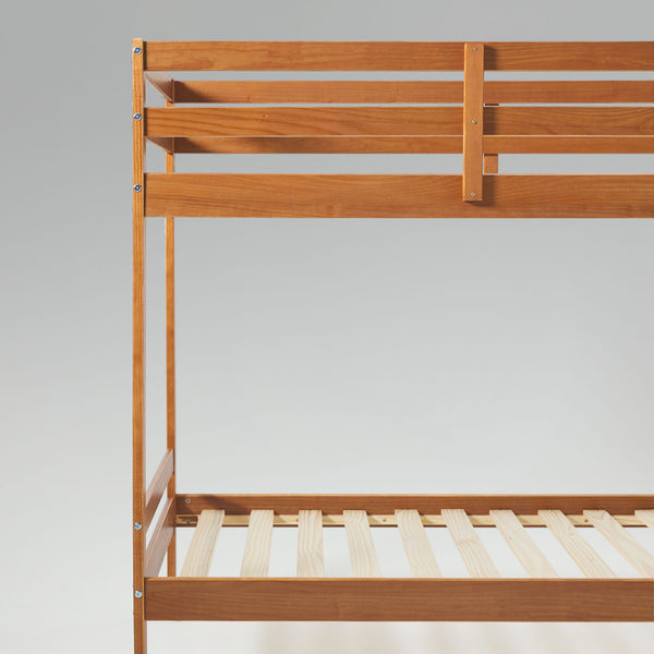 Simple Solid Wood Twin Over Twin Bunk Bed Caramel SOPB3HCAWS Walker Edison