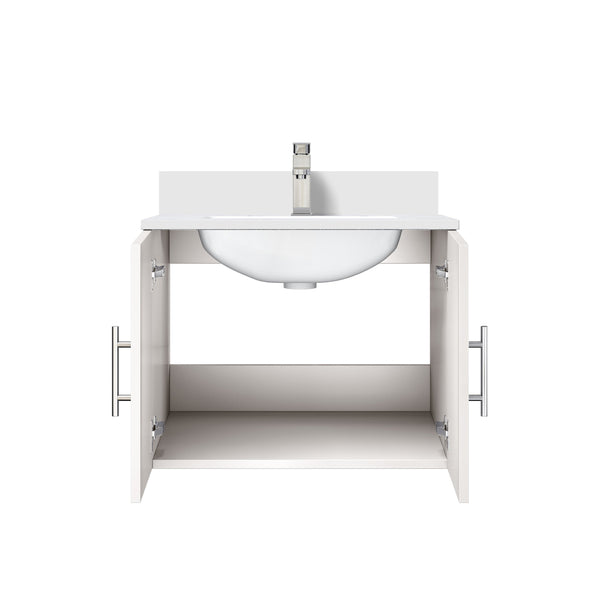 English Elm Geneva 24" Glossy White Vanity with White Quartz Top, Soft-Close Storage & Chrome Faucet Set B2731P336995