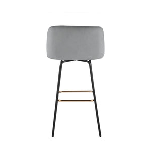 English Elm Fixed-height Swivel Barstools Velvet Seat Gold Footrest Glam Kitchen Island Set of 2 Grey B202S01909