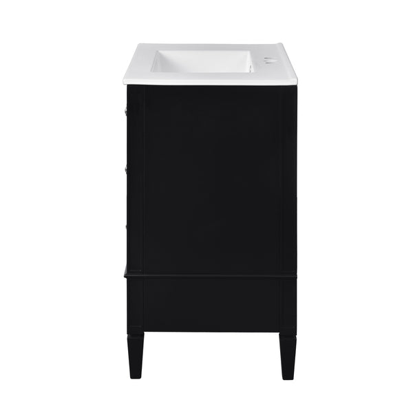 English Elm 30 30 Inch Bathroom Vanity with Ceramic Sink, Modern Compact 3-Drawer Storage Cabinet for Small Baths Black N710P247499B