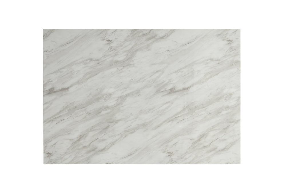 English Elm 1pc Pub‑Height Faux Marble Table 42x60x36" – Modern Black Metal Base, Lower Shelf Storage, Elegant Dining B011P400839