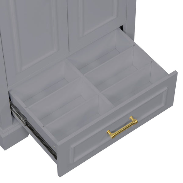 English Elm 24"bathroom Vanity Freestanding Gray Mdf Ceramic Sink Soft Close Storage Cabinet N729P321378E
