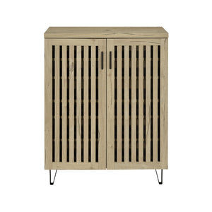 English Elm 2-door Entryway Shoe Cabinet with Slatted Doors Smoked Laminate Finish and Metal Legs White Oak B016P473428
