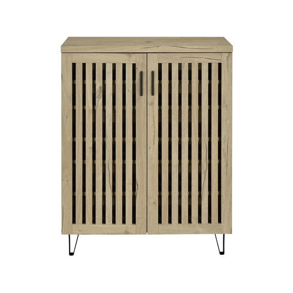 English Elm 2-door Entryway Shoe Cabinet with Slatted Doors Smoked Laminate Finish and Metal Legs White Oak B016P473428