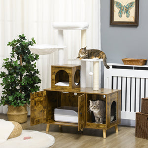 English Elm PawHut Space Capsule Covered Cat Litter Box with Removable Tray, Front Door Access & Odor Control Rustic Brown W2225P229568