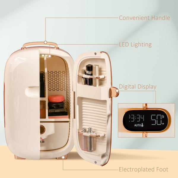 English Elm Homcom Skincare Mini Fridge 12l Led Display Silent Cooling Vanity Refrigerator White W2225P173963