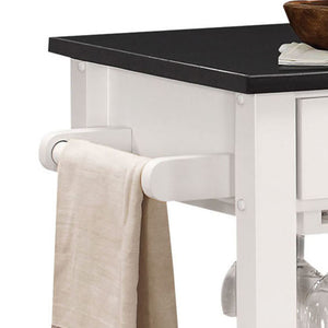 English Elm Ottawa Black Wooden Top Kitchen Cart with White Finish, Stemware Rack, Towel Bar, Locking Casters B2726P272329
