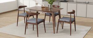 English Elm [video] 5-piece Mid-century Rubberwood Dining Set with Upholstered Chairs for Family Meals Light Gray,Walnut N759S002011D