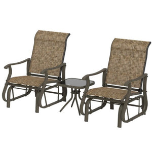 English Elm Gliding Patio Bistro Set Powder Coated Steel Mesh Chairs Tempered Glass Table T3971P420473