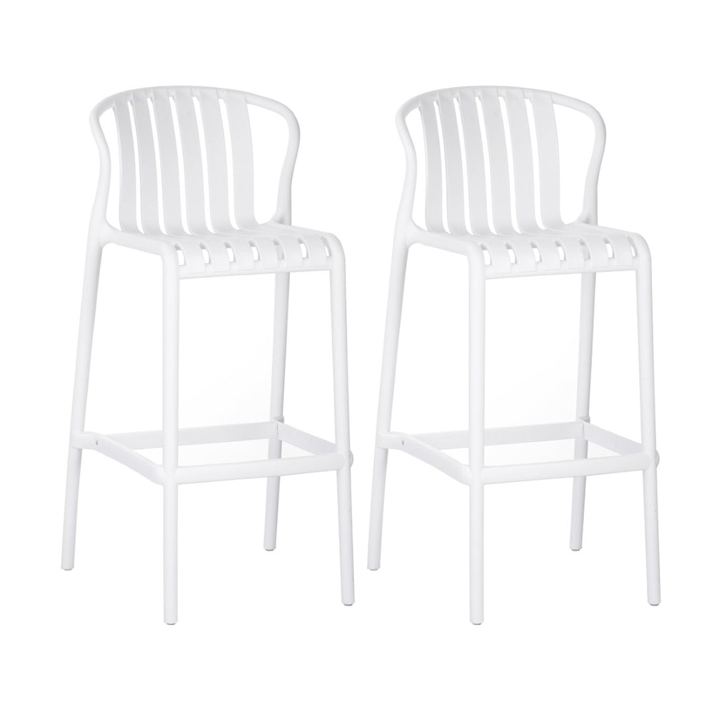 English Elm Outdoor Stackable Armless Barstools Set of 2 Uv Resistant Slat Back Patio Seating White N780P199452W