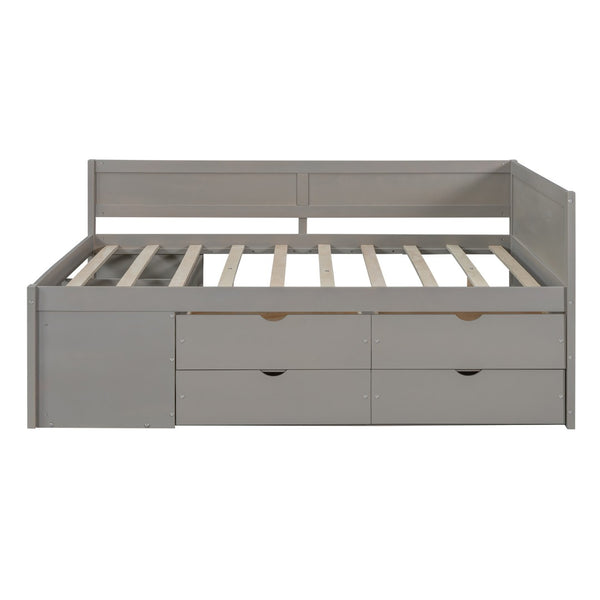 English Elm Full Size Daybed with Storage Drawers Open Shelves Low Profile Contemporary Frame Gray LP102023AAE