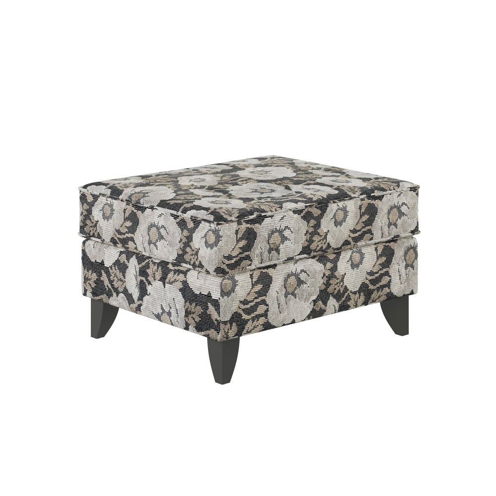 Fusion Argo Ash Bloom Carbon Ottoman - Stylish Floral Accent With Durable Fabric & Coffee Finish Legs Multi Ws ,100% Polyester 243 Bloom Carbon Ottoman
