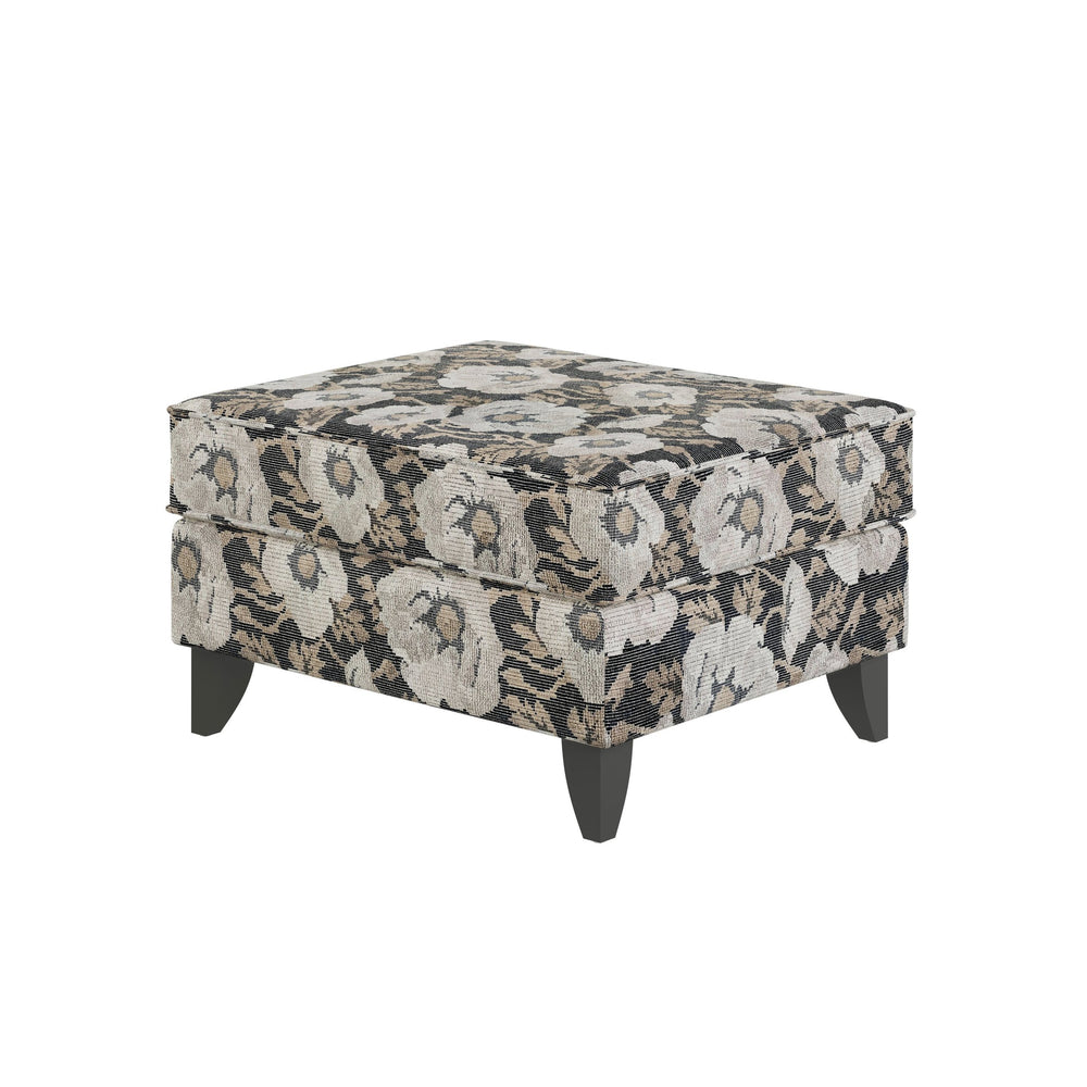 Fusion Argo Ash Bloom Carbon Ottoman - Stylish Floral Accent With Durable Fabric & Coffee Finish Legs Multi Ws ,100% Polyester 243 Bloom Carbon Ottoman