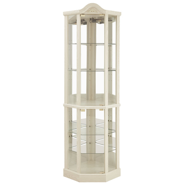 English Elm Lighted Corner Curio Cabinet With Adjustable Shelves, Elegant Carved Design & Integrated Lighting - White W1758P300128
