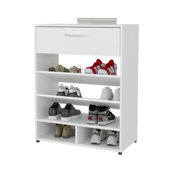 English Elm White Shoe Rack Modern 1-Drawer Organizer with Multiple Shelves Durable Particleboard Entryway Storage Solution 35.4"H 27.6"W 13.9"D B062P303911