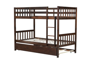 English Elm Twin Over Twin Rubberwood Bunk Bed With Trundle - Space-Saving Design, Espresso Finish, Safety Features W504S00158-GIGA