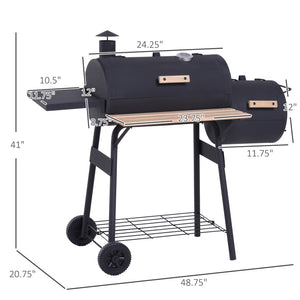 English Elm Outsunny Steel Offset Smoker Charcoal Grill Combo with Wheels and Dual Shelves W2225P174290
