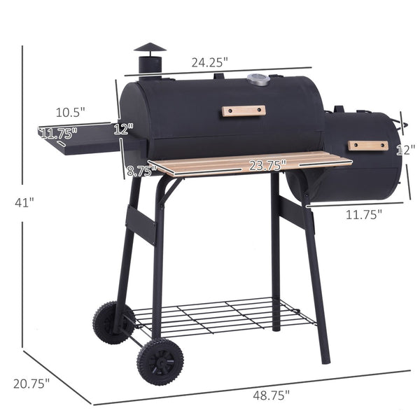 English Elm Outsunny Steel Offset Smoker Charcoal Grill Combo with Wheels and Dual Shelves W2225P174290