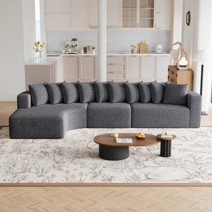 English Elm 131.1-inch Chenille Cloud Curved Sectional with Chaise and Ten Plush Throw Pillows W3505S00014
