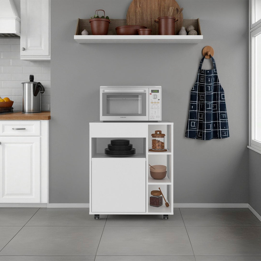 English Elm Jud White Kitchen Cart with Five Shelves Enclosed Cabinet and Rolling Casters B097P474296